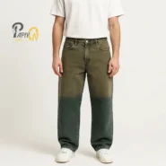 شلوار جین نیم بگ مردانه آبی کثیف شور